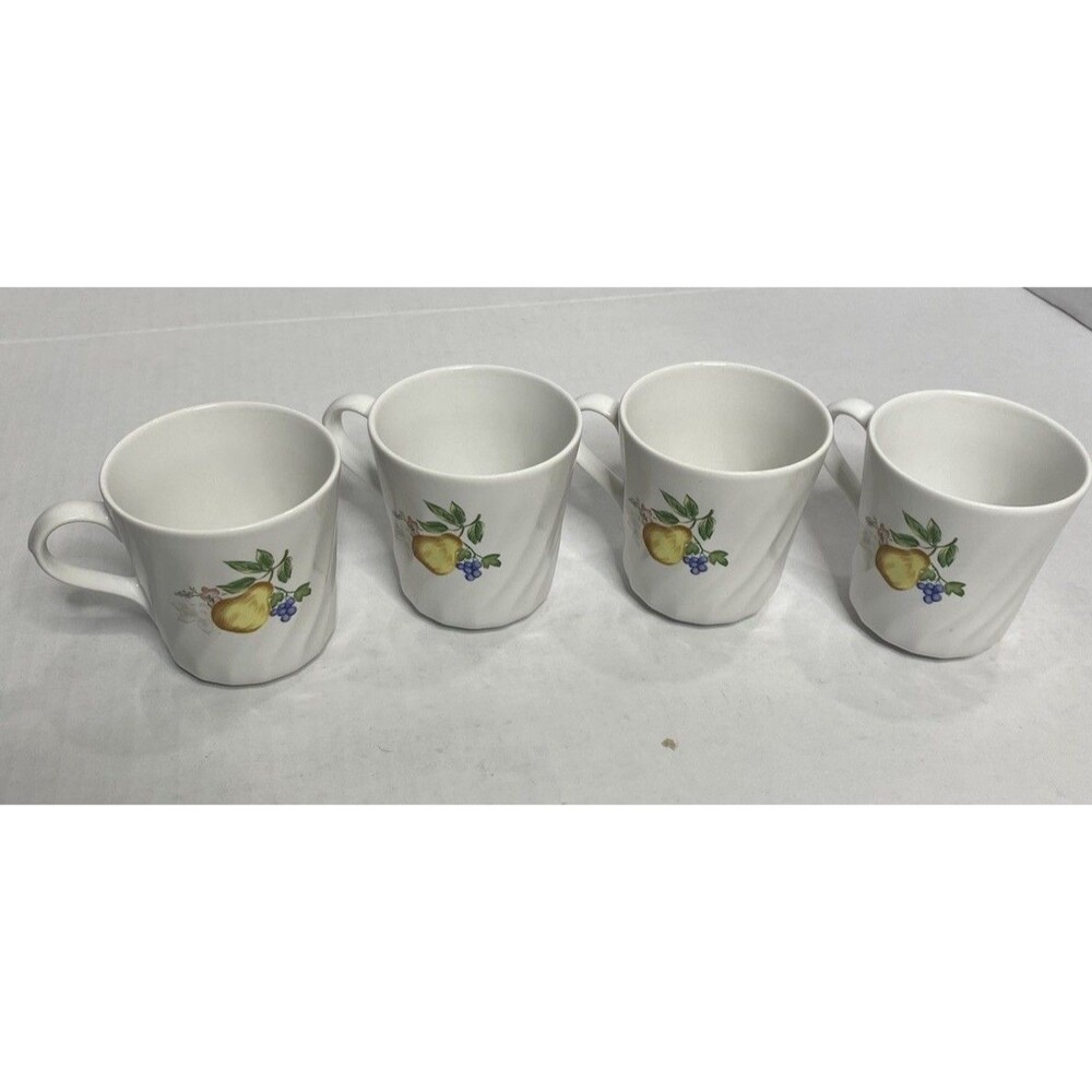 Corelle Chutney Stoneware Apple Pear Fruit Set of 4 Cups